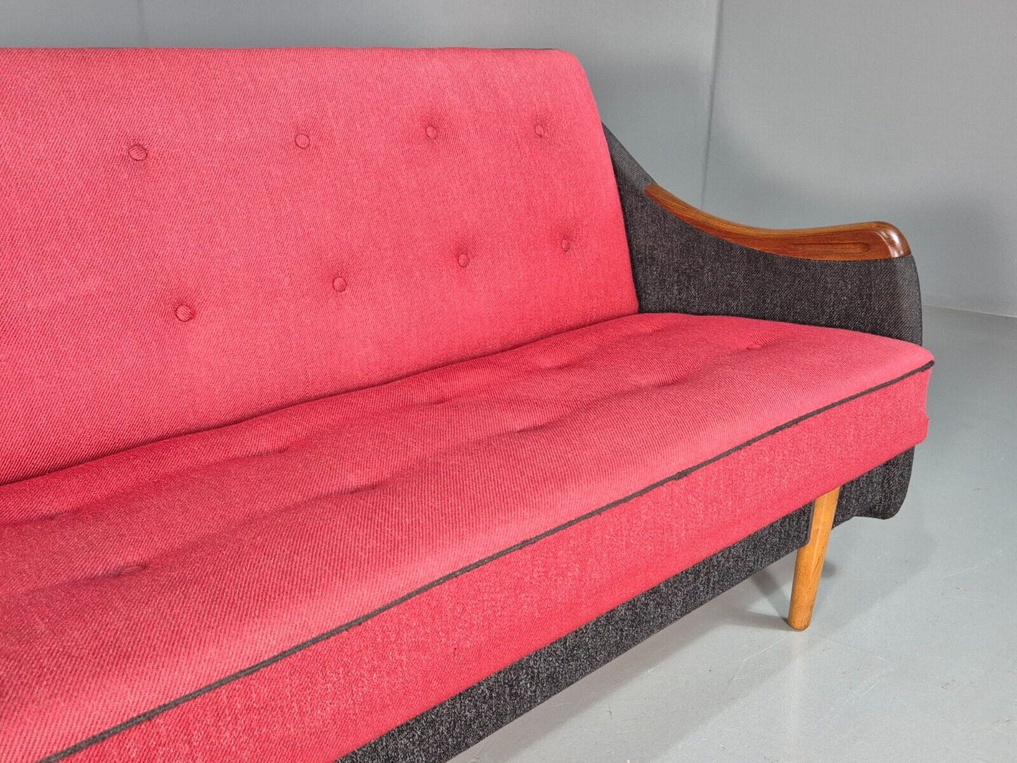 Vintage Danish Sofa Bed  Red and Black Teak Paws 1960s Retro MCM EB8326 M4SS