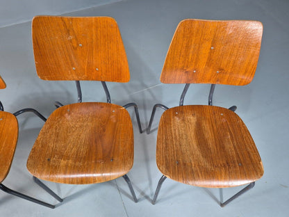 4 Vintage Danish Stacking Chairs Teak Plywood Steel Frame 1960 Retro EB8365 MSTA