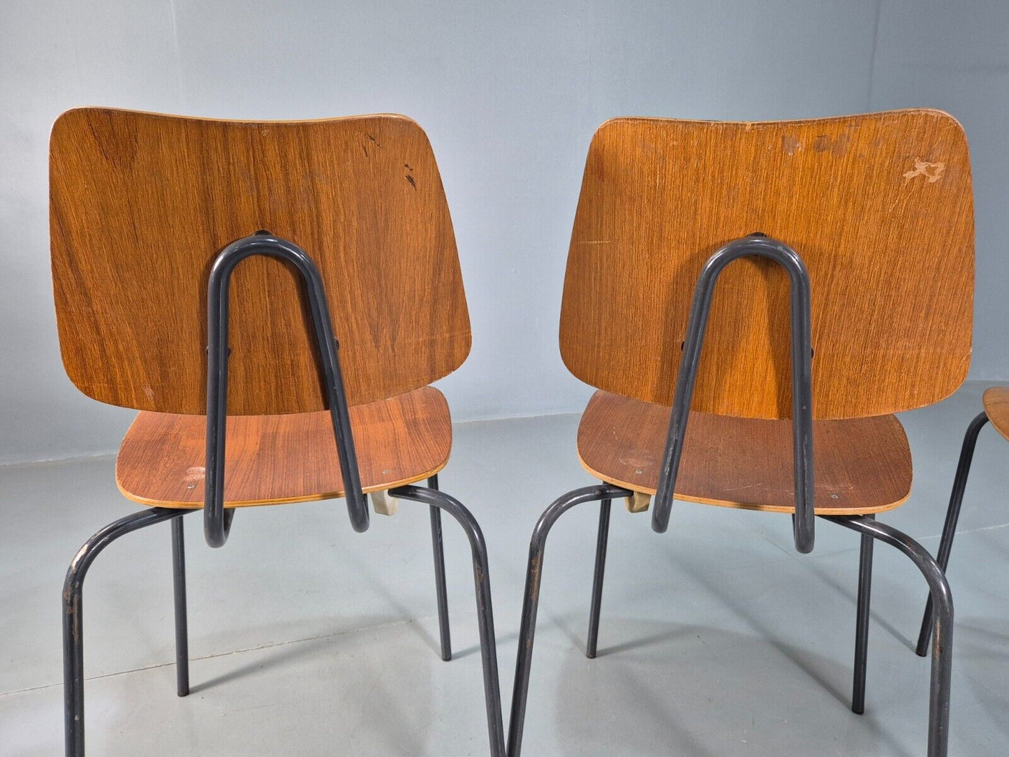 8 Vintage Danish Stacking Chairs Teak Plywood Steel Frame 1960 Retro EB8373 MSTA