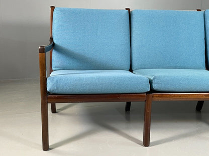 EB6724 Vintage Danish 3 Seat Sofa Blue Mahogany Ole Wanscher MCM Retro M3SS