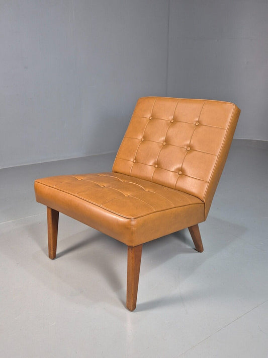 Vintage Lounge Chair Tan Faux Leather 1960s UK Retro EB8187 MNOR