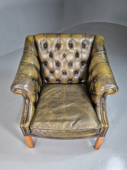 Vintage  Lounge Chair Green Leather Chesterfield Style Antique Style EB7593 VCHE