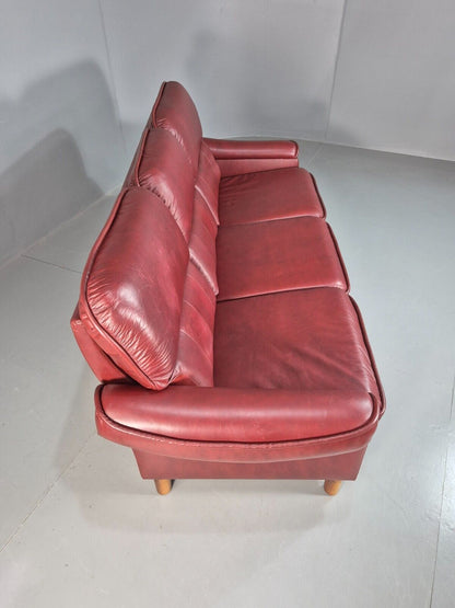 Vintage Danish 3 Seat Sofa Red Leather 1980s Retro MCM EB7619 M3SS