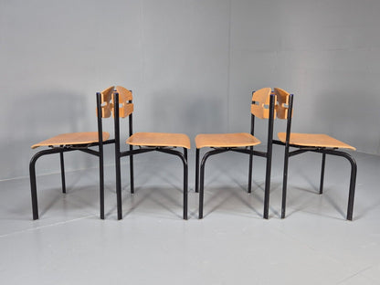 4 Vintage Danish Stacking Chairs Bent Ply Black Metal SIS 1980 Retro EB8856 MSTA