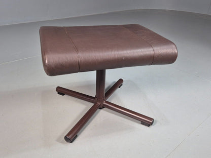 Vintage Danish Footstool Brown Leather Steel Frame 1980s Retro EB7885 MFOO