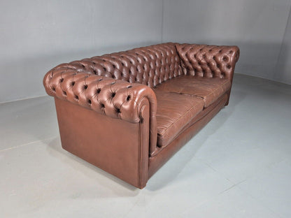 Vintage Chesterfield Sofa Brown Leather 3 Seat 19790s Retro EB8190 VCHE