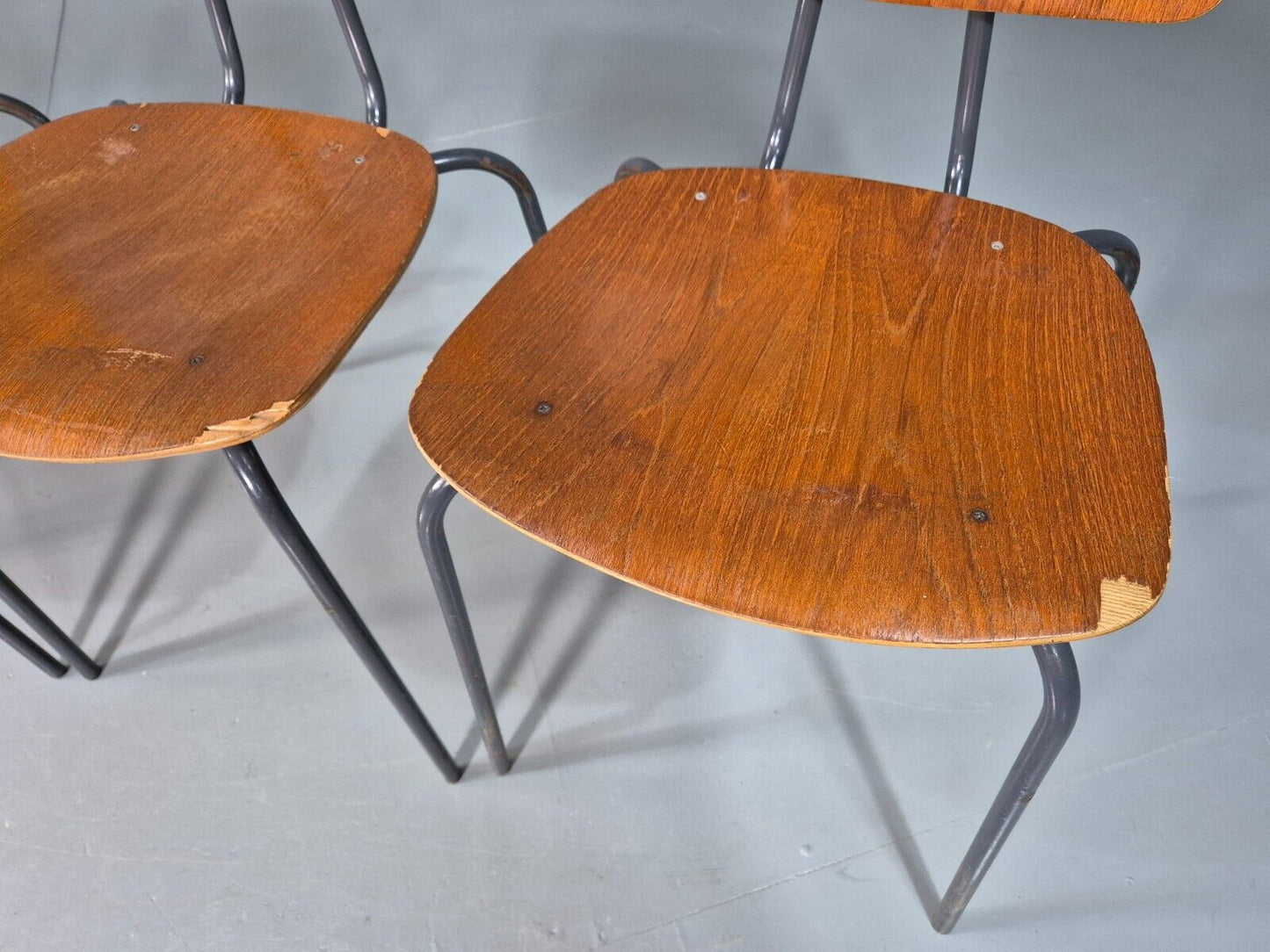 6 Vintage Danish Stacking Chairs Teak Plywood Steel Frame 1960 Retro EB8379 MSTA