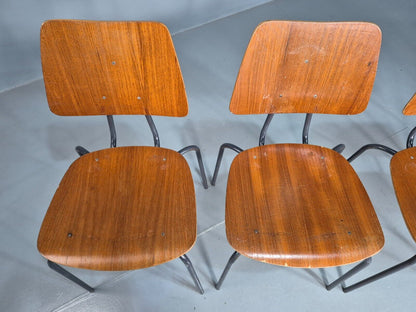 6 Vintage Danish Stacking Chairs Teak Plywood Steel Frame 1960 Retro EB8375 MSTA