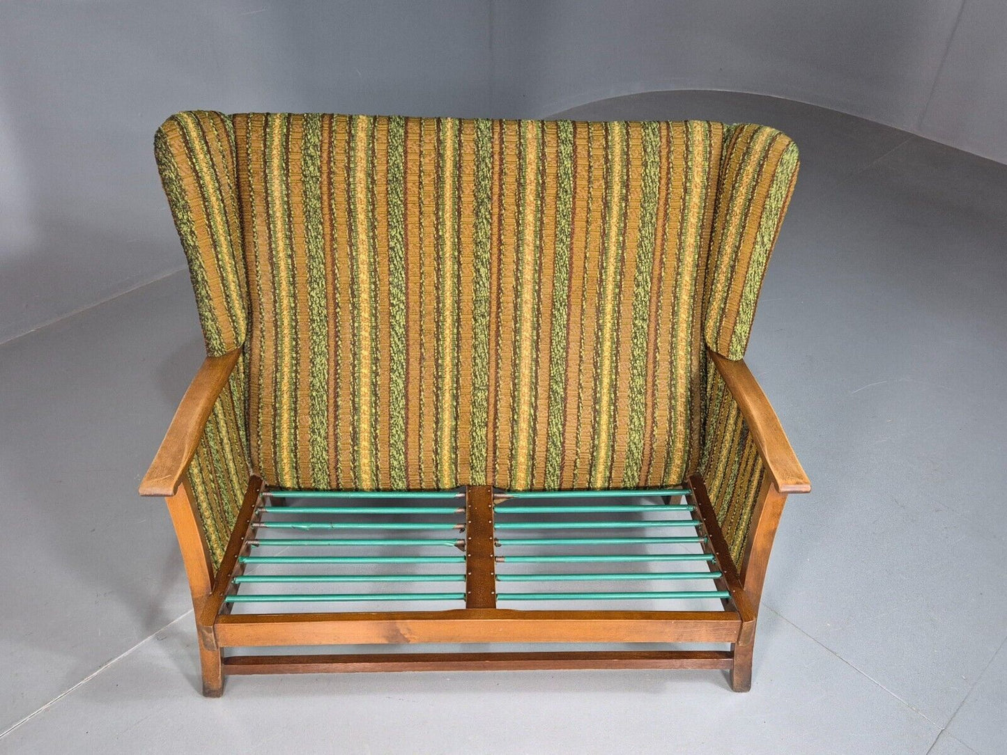 Vintage 2 Seat Sofa Green Hardwood Frame Wingback Retro 1950s EB8195 M2SS