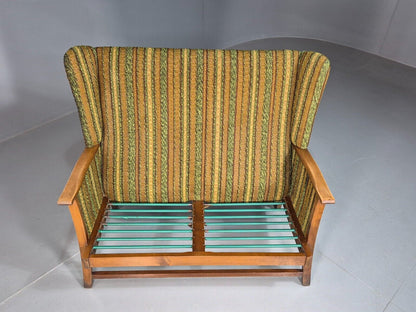 Vintage 2 Seat Sofa Green Hardwood Frame Wingback Retro 1950s EB8195 M2SS