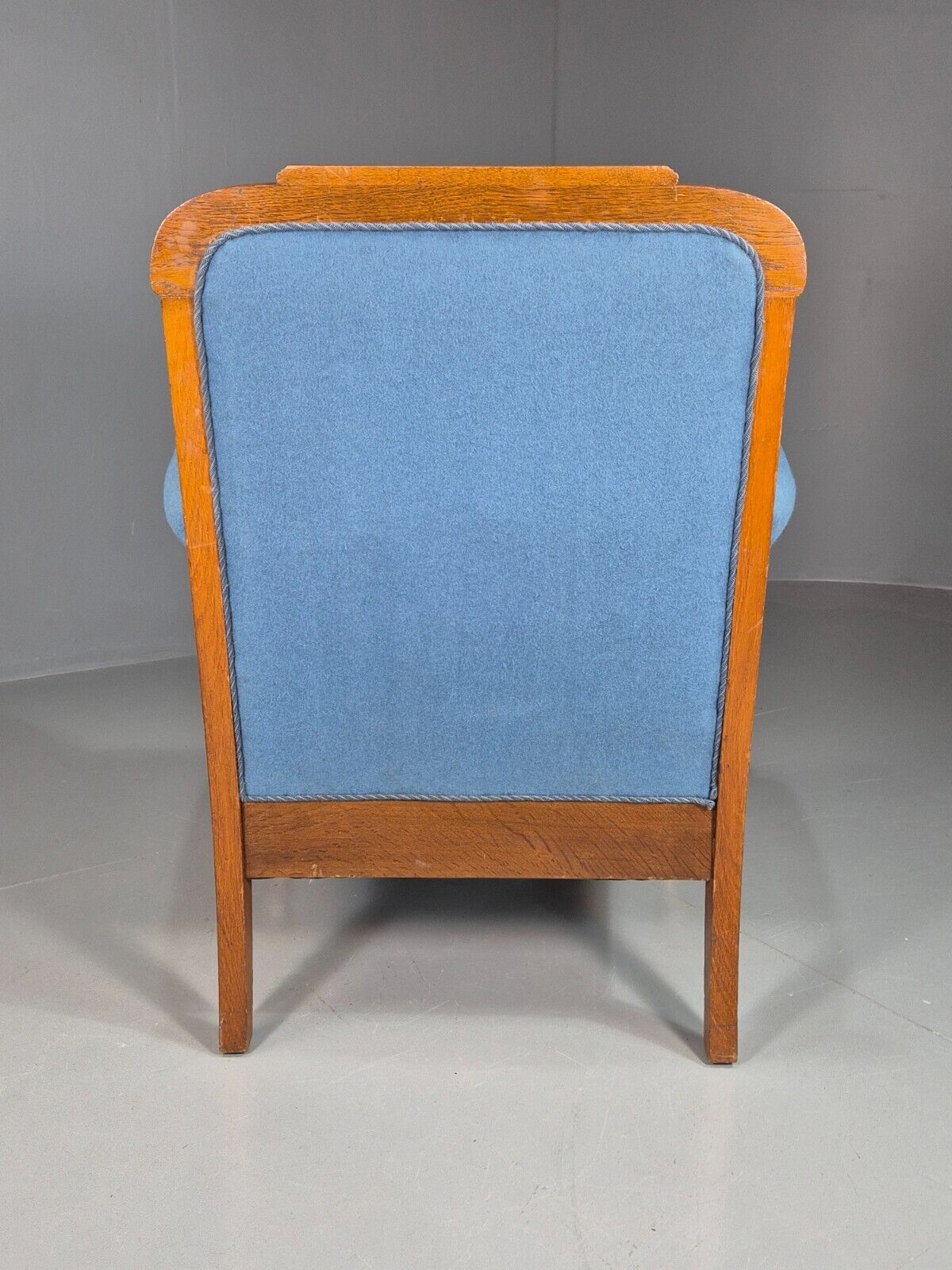 Vintage Danish Lounge Chair Blue Cloth Oak Frame 1900s Antique VCLO EB7813