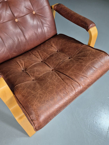 EB7410 Vintage Danish Lounge Chair Leather Bentwood Retro MCM MBEN