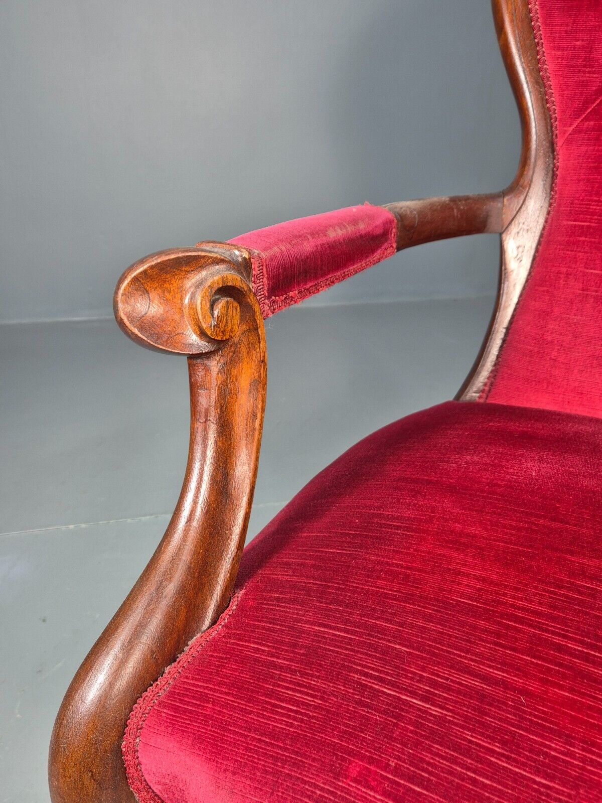 Vintage Fauteuil Chair Red Buttoned Velour Mahogany Antique 1900s  EB8440 VCAR