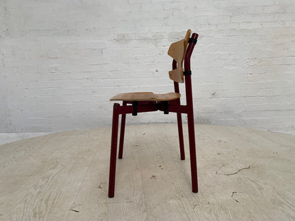 EB3638 Single Randers Beech & Burgundy Steel Childrens Stacking Chair MSTA