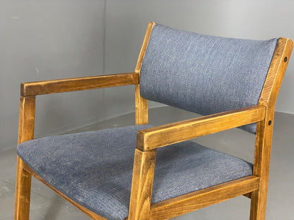 EB6144 Vintage Elbow Chair by Slagelse Oak Blue Cotton Danish Lounge MDIN