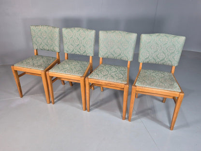 4 Vintage Dining Chairs Green Embossed Vinyl Beech Frame 1960s Retro EB7868 MDIN