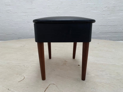 EB3148 Danish Black Vinyl Hobby Box on Turned Teak Legs Retro Vintage MFOO