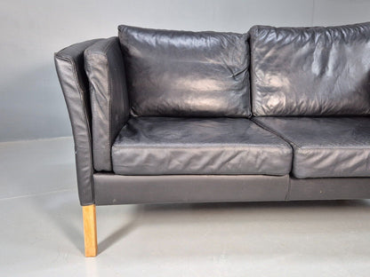 Vintage Danish 2 Seat Sofa Black Leather 1980s Retro MCM EB8618 M2SS