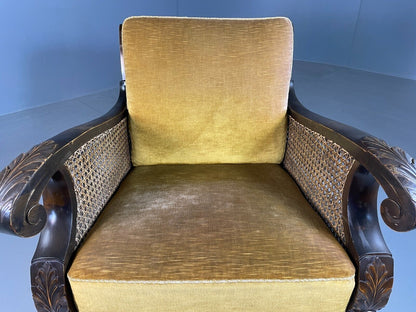 EB6768 Vintage Danish Lounge Chair Gold Velour Bergere Beech Antique 1920s VCLO