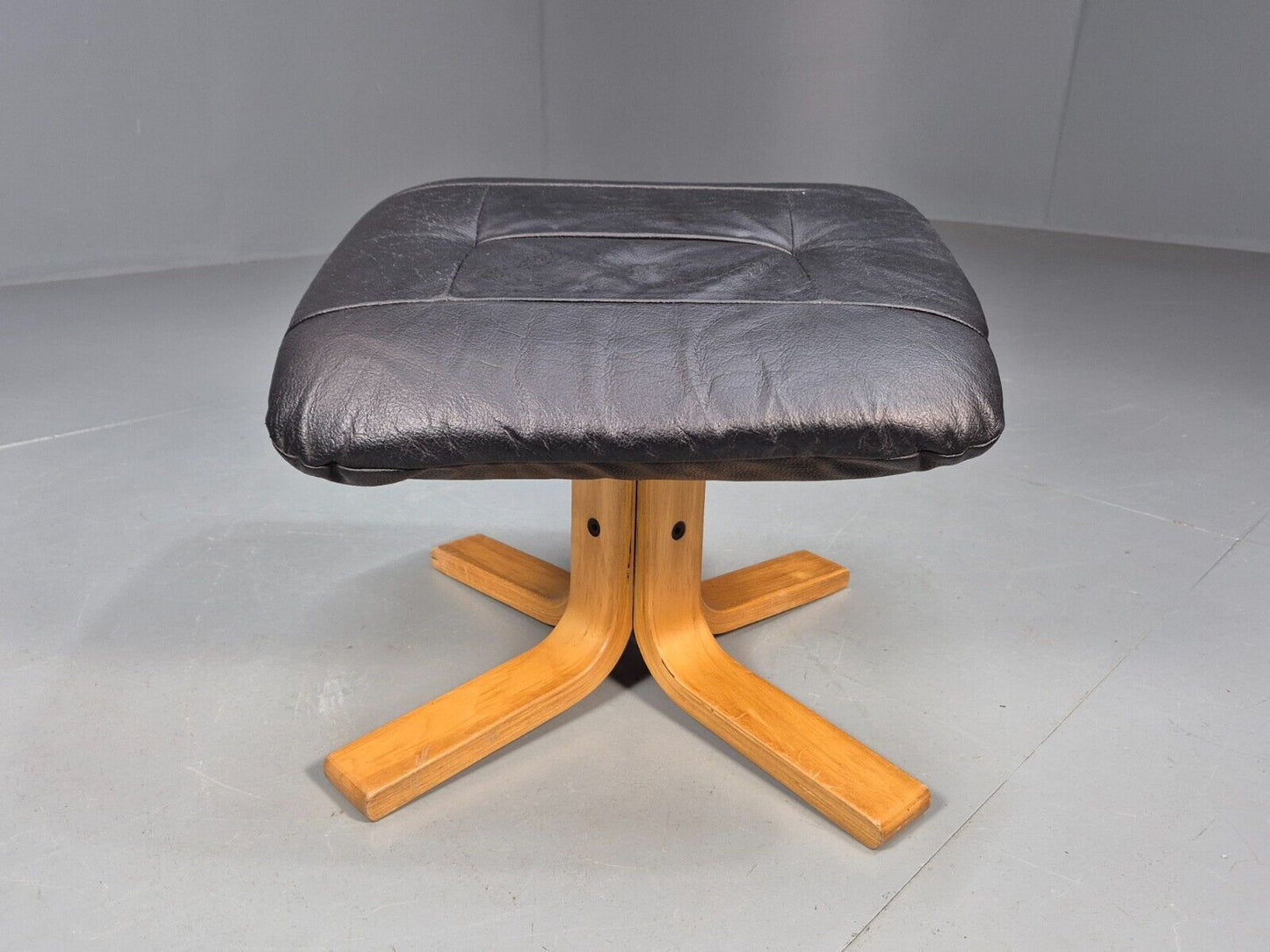 Vintage Danish Footstool Black Leather Bentwood 1980s Retro EB8641 MFOO