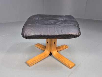 Vintage Danish Footstool Black Leather Bentwood 1980s Retro EB8641 MFOO