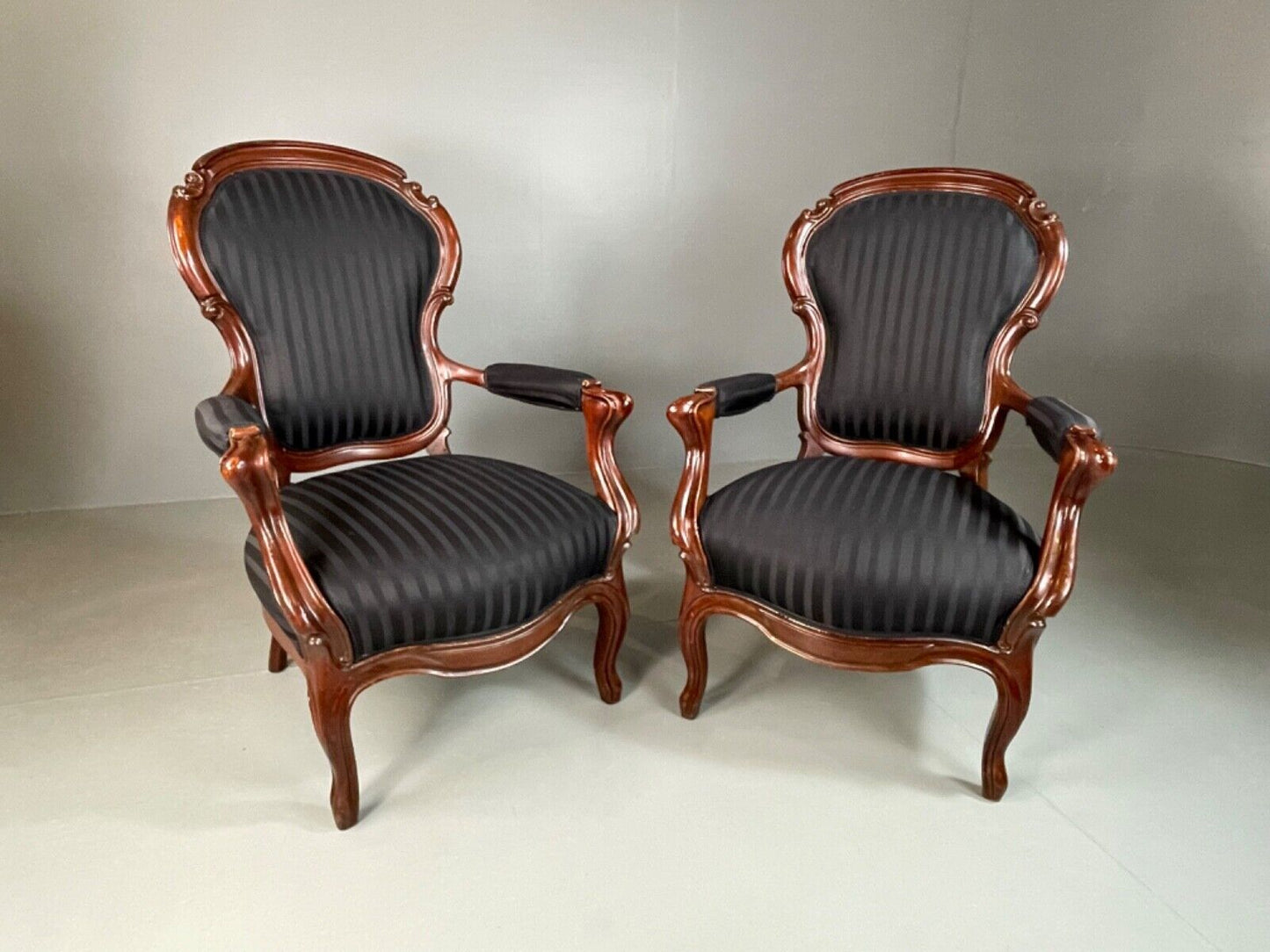 EB4818 Two Danish Balloon back Mahogany Framed Chairs, Antique, Vintage VCAR