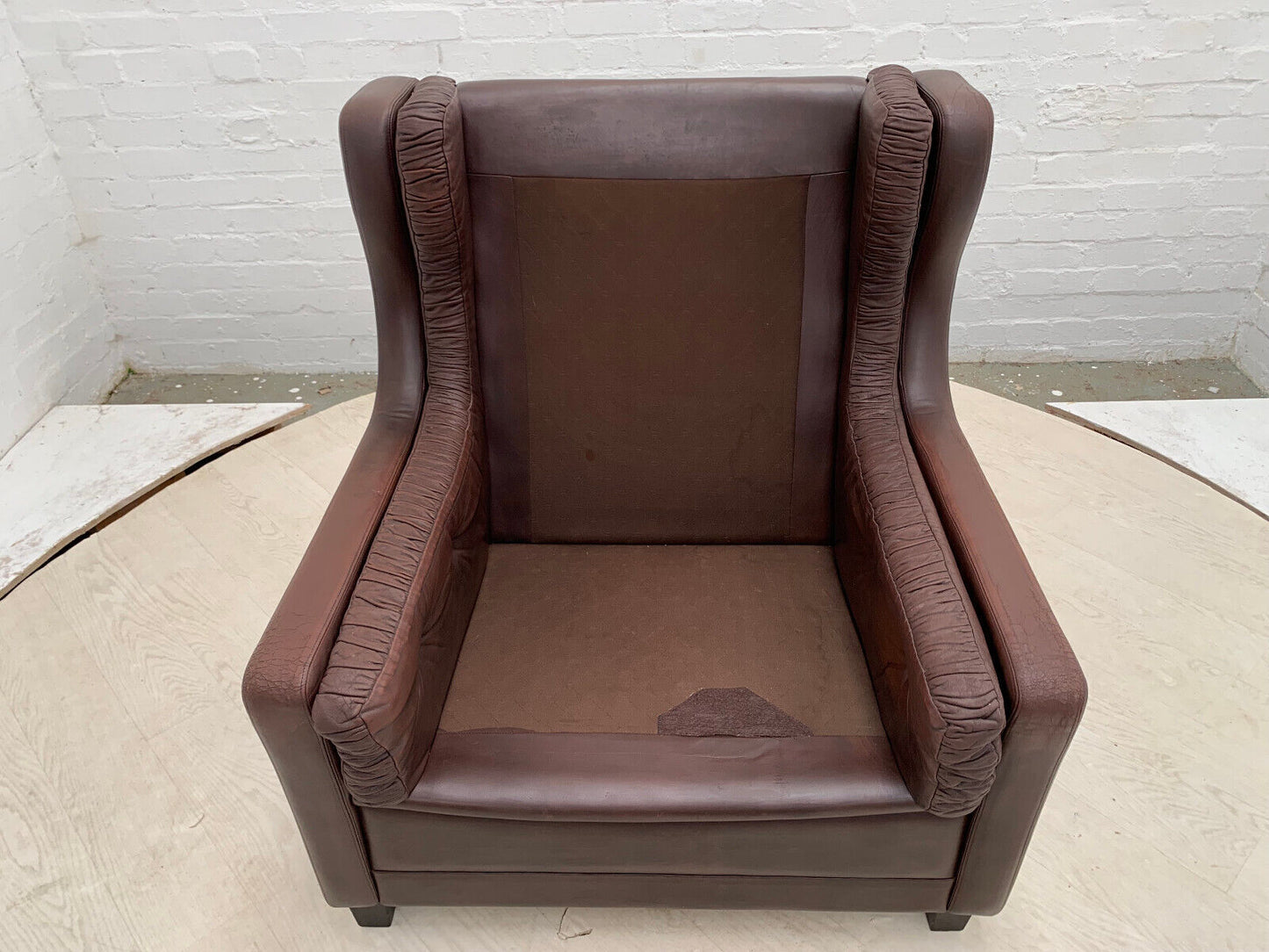 EB3191 Danish Brown Leather Winged-Back Arm Chair Mid-Century Modern Lounge MNOR