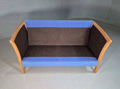 EB7333 Vintage Danish 2 Seat Sofa Blue Wool Beech Frame 1980s Retro MCM M2SS