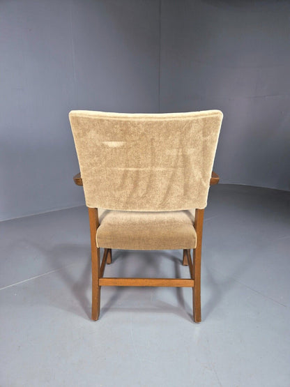 Vintage Danish Oak And Light Green Velour Elbow Chair EB8010 VDIN