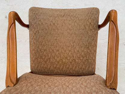 EB3102 Danish Beech Elbow Chair with Brown Patterned Fabric Vintage MDIN