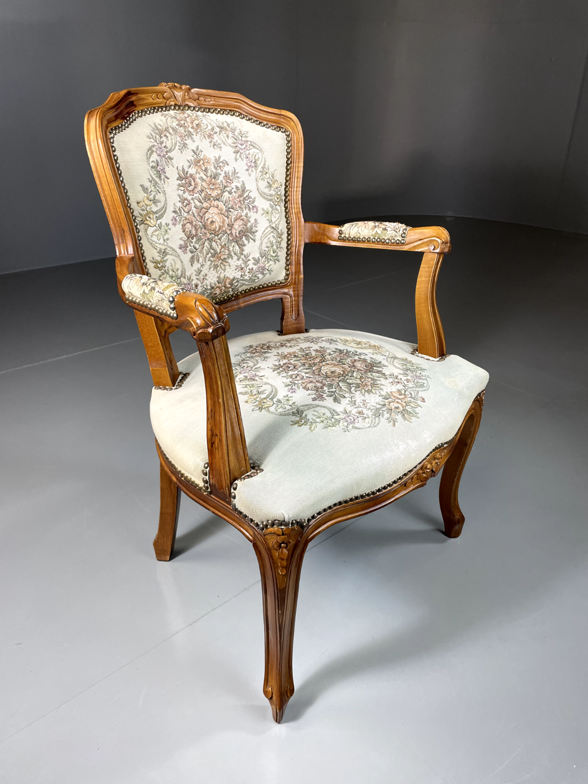 EB5580 Vintage Danish Louis Style Fauteuil Chair, Embroidered Upholstery, VCLO