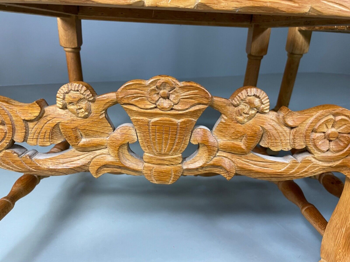 EB5172 2 Vintage Danish Carved Oak Elbow Chairs. Carolean Style, Antique VCAR