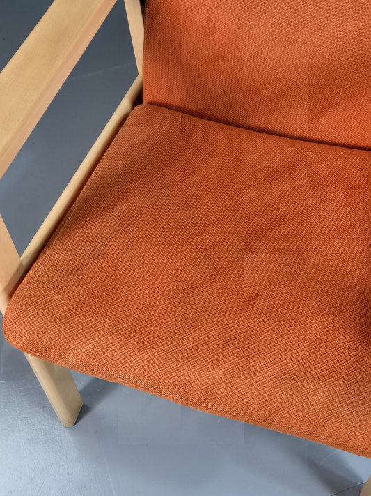 EB7199 Vintage Danish Elbow Chair Orange Wool Beech Frame 1980s Retro MNOR