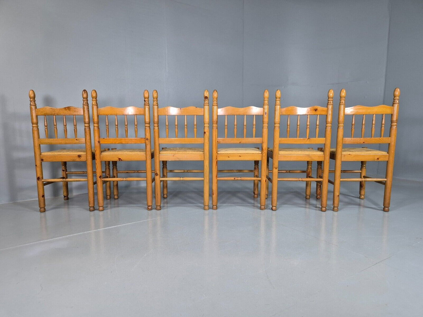 6 Vintage Dining Chairs Pine Frame 1980s Retro EB7645 MDIN