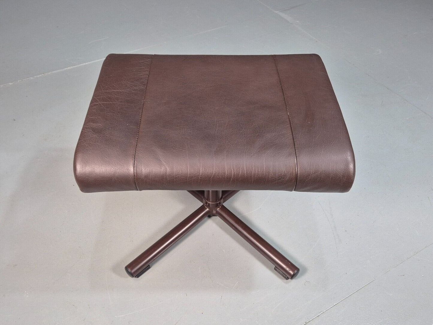 Vintage Danish Footstool Brown Leather Steel Frame 1980s Retro EB7885 MFOO