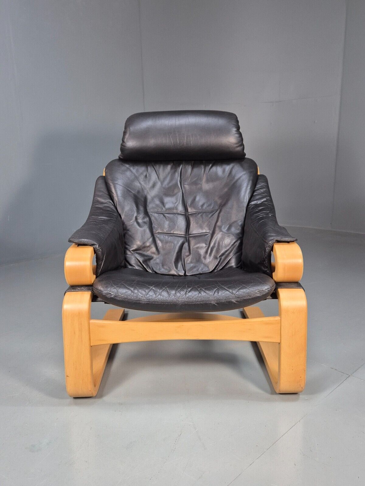 Vintage Danish Lounge Chair Black Leather Skippers Apollo Retro 1980 EB8453 MBEN