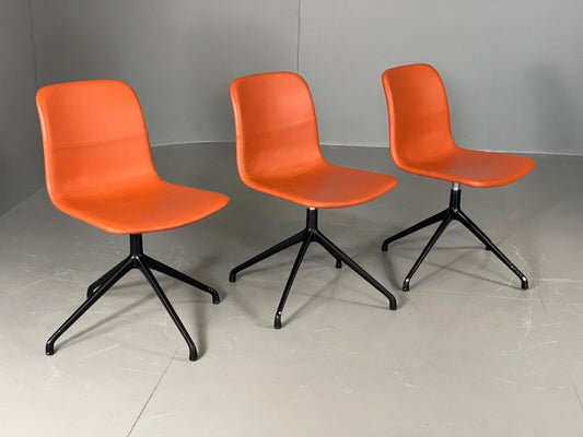 EB6130 Modern Swivel Bar Chairs Set Orange Vegan Faux Leather Retro Style MDIN