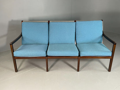 EB6724 Vintage Danish 3 Seat Sofa Blue Mahogany Ole Wanscher MCM Retro M3SS