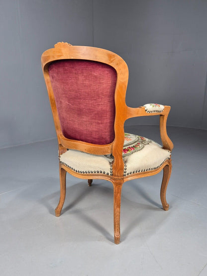 Vintage Danish Fauteuil Chair Embroidery French Antique Style 1963 EB8082 VCAR