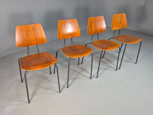 4 Vintage Danish Stacking Chairs Teak Plywood Steel Frame 1960 Retro EB8368 MSTA