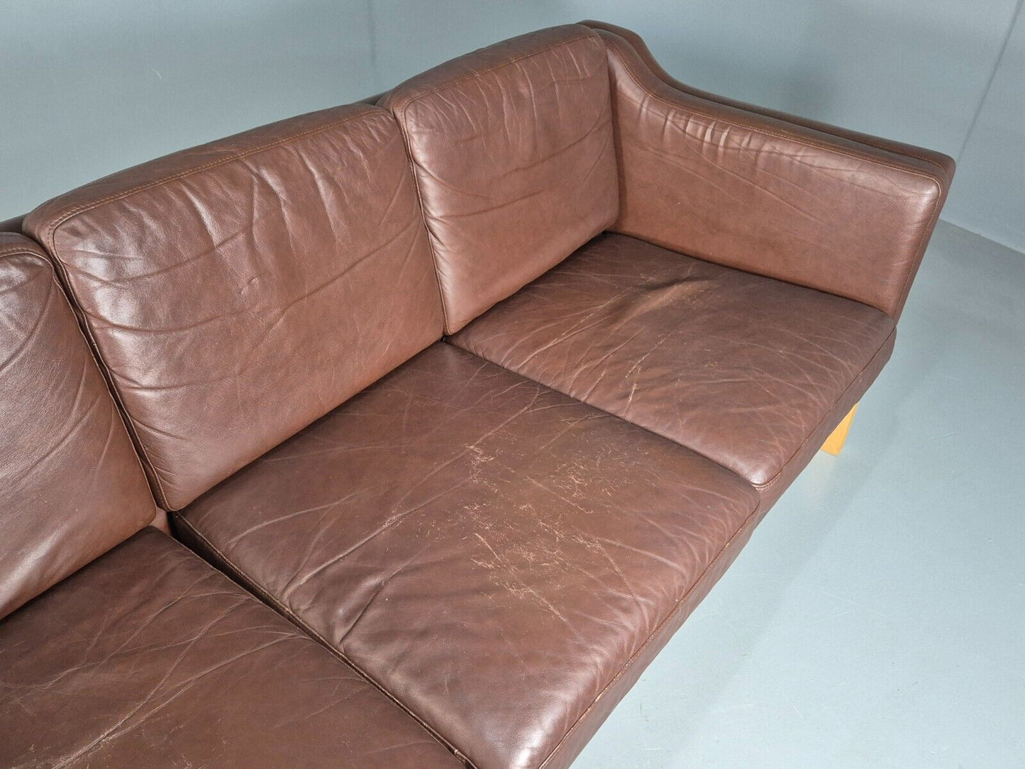 Vintage Danish 3 Seat Sofa Brown Leather Mogensen Style Retro MCM EB7821 M3SS