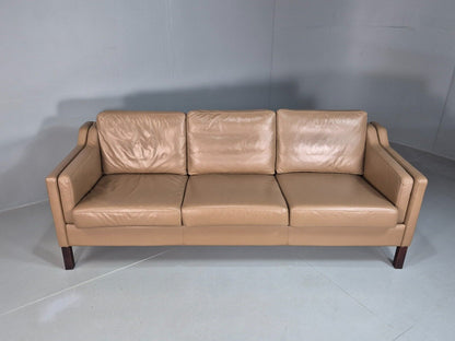 Vintage Danish 3 Seat Sofa Caramel Leather Mogensen Style Retro MCM EB7612 M3SS