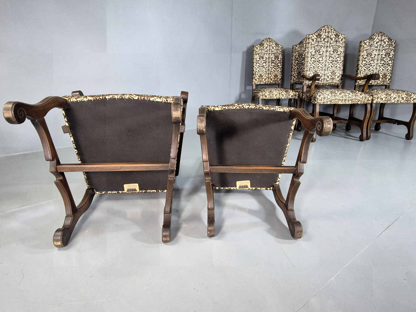 6  Vintage Dining Chairs Cream and Brown Baroque 1970s Repro Retro EB7372 MDIN