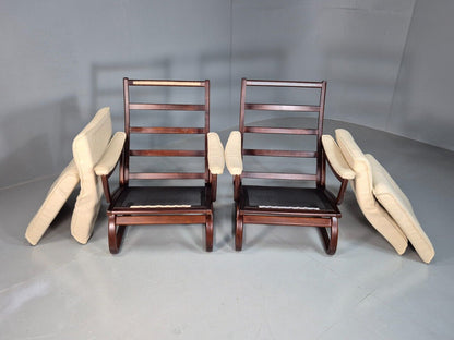 2 Vintage Danish Lounge Chairs Cream Wool Bentwood 1980s Retro MCM EB8256 MBEN