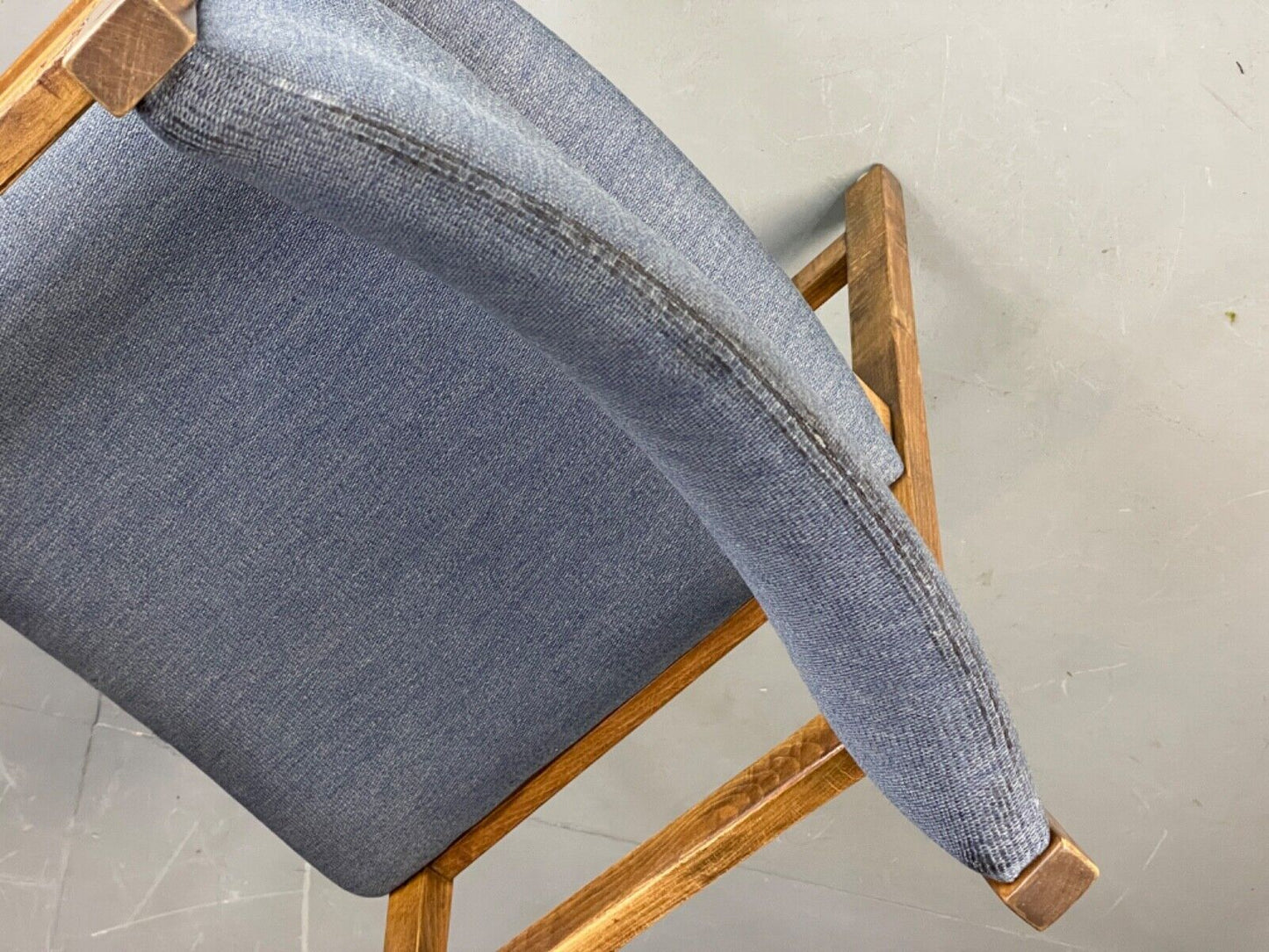 EB6159 Vintage Elbow Chair by Slagelse Oak Blue Cotton Danish Lounge MDIN