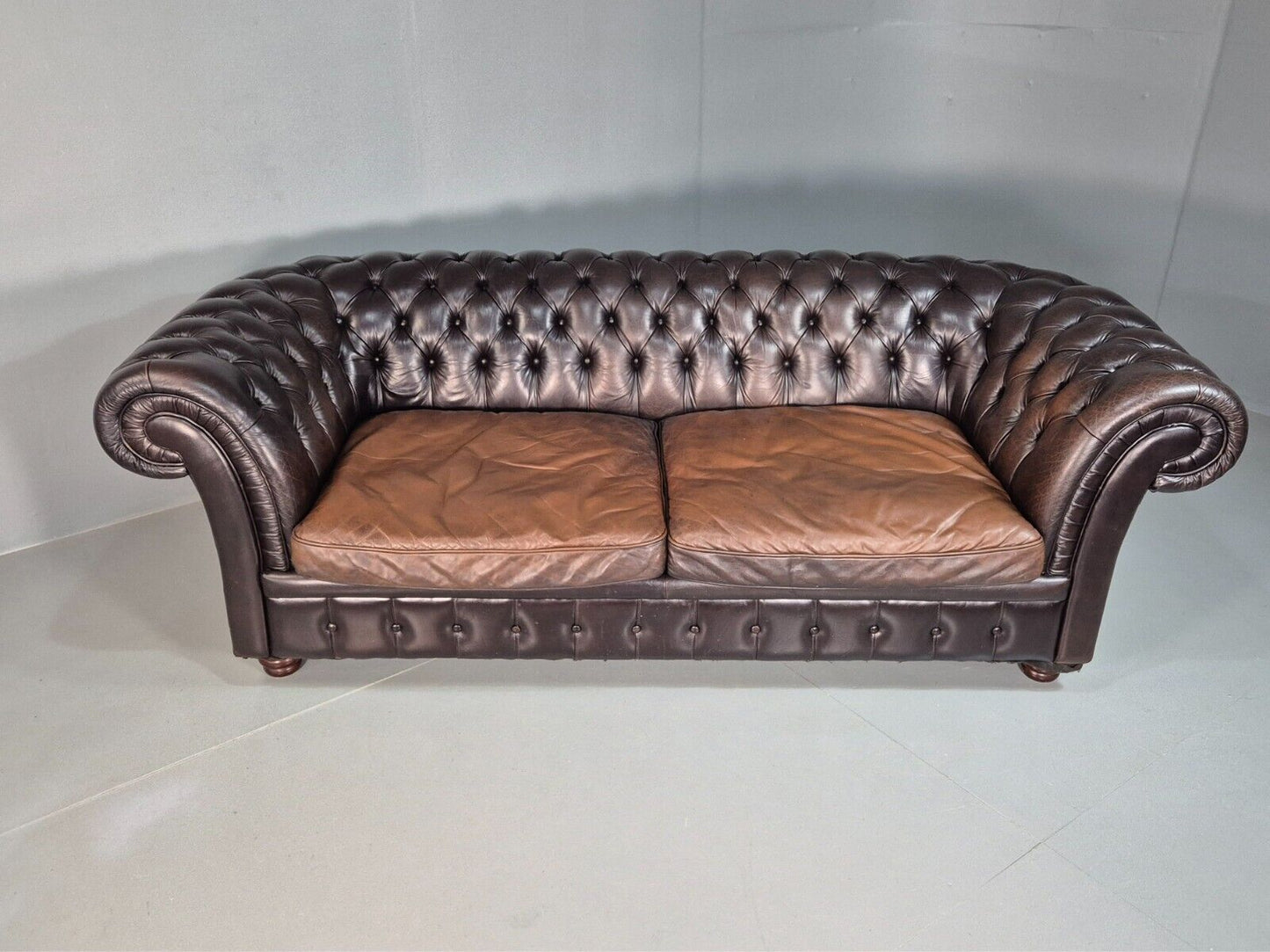 Vintage 3 Seat Chesterfield Sofa Brown Leather  Deep Buttoned EB8172 VCHE