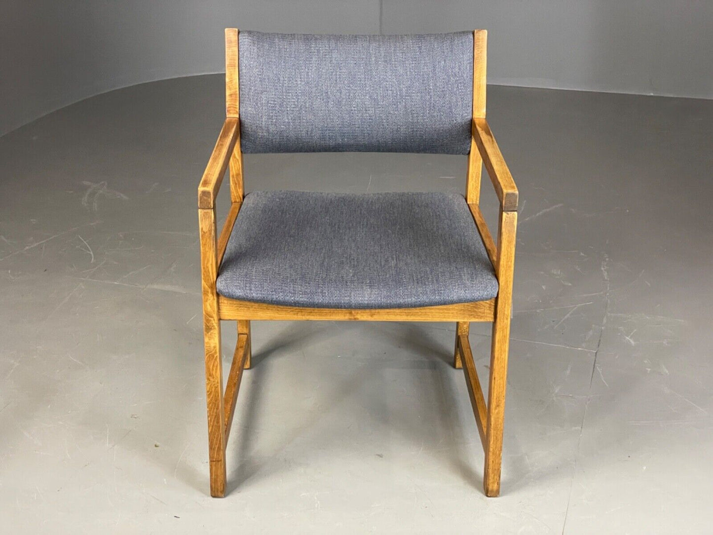 EB6158 Vintage Elbow Chair by Slagelse Oak Blue Cotton Danish Lounge MDIN