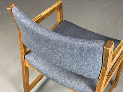 EB6161 Vintage Elbow Chair by Slagelse Oak Blue Cotton Danish Lounge MDIN