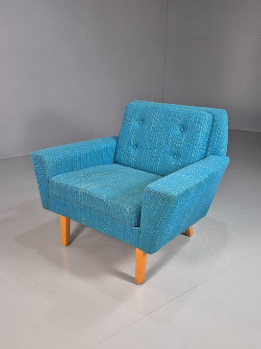 Vintage Swedish Lounge Chair Blue Wool Retro 1960s MCM EB7894 MNOR