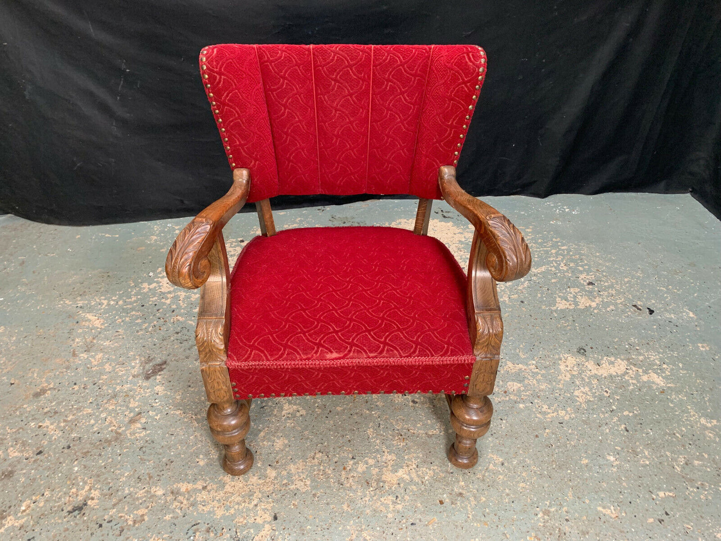 EB2043 Danish Oak & Fabric Winged Back Arm Chair Vintage Antique Lounge VCAR